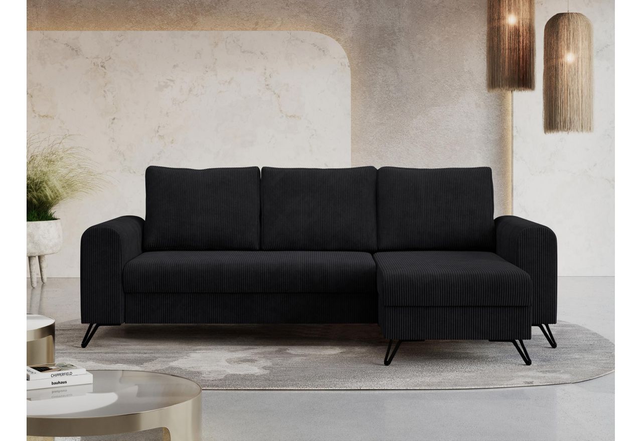 Narożnik HUGO L - uniwersalny - czarny, sztruks