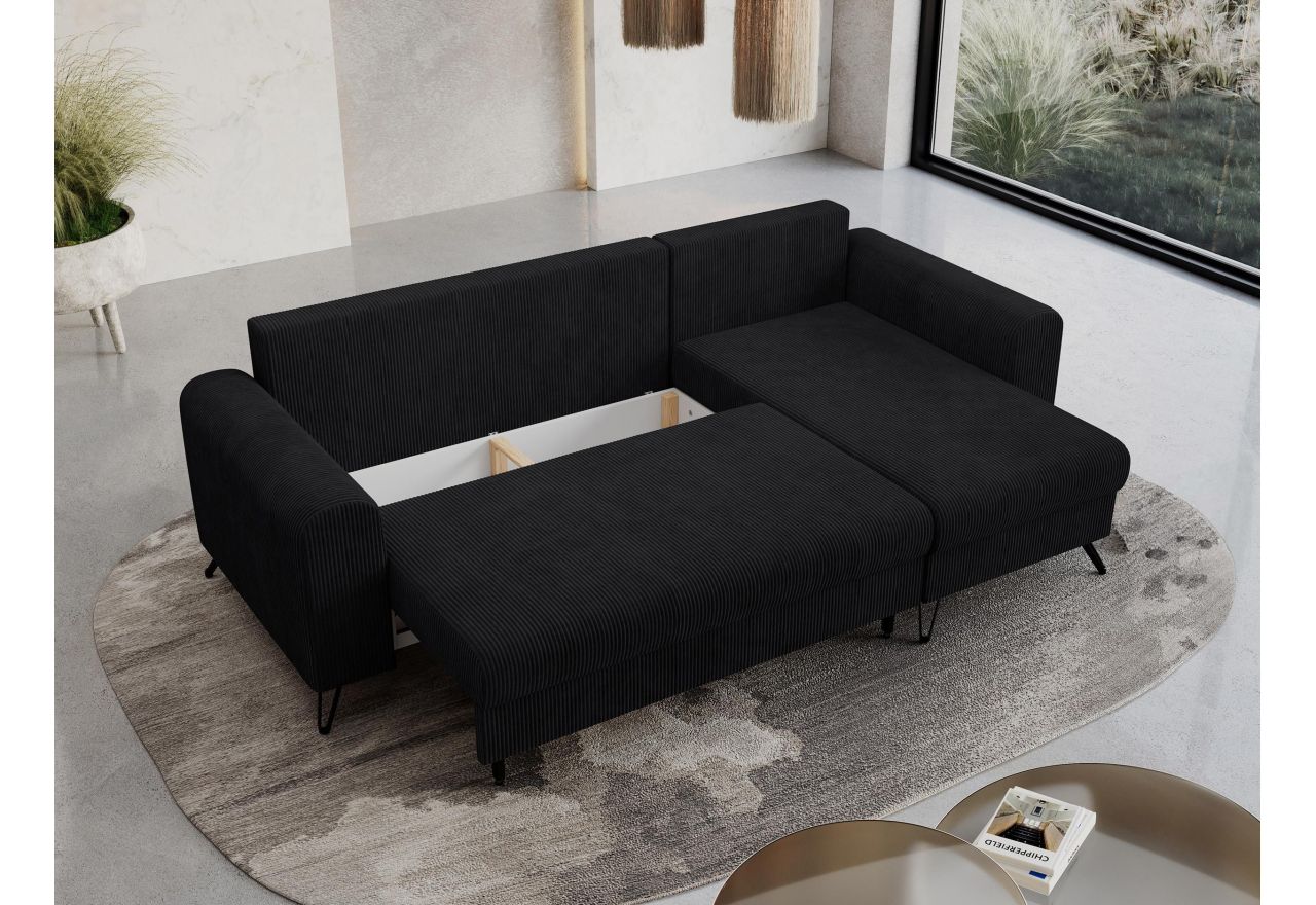 Narożnik HUGO L - uniwersalny - czarny, sztruks