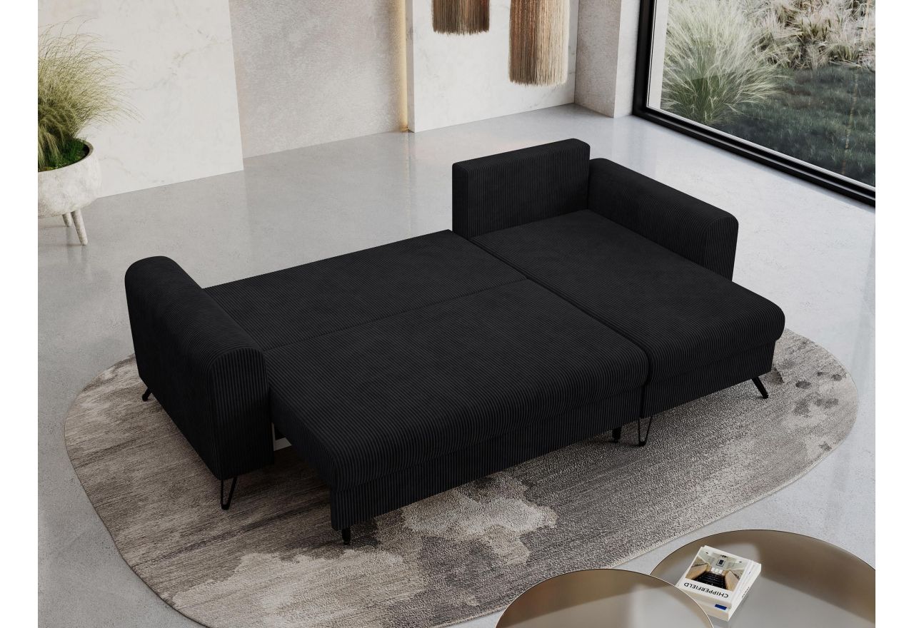 Narożnik HUGO L - uniwersalny - czarny, sztruks