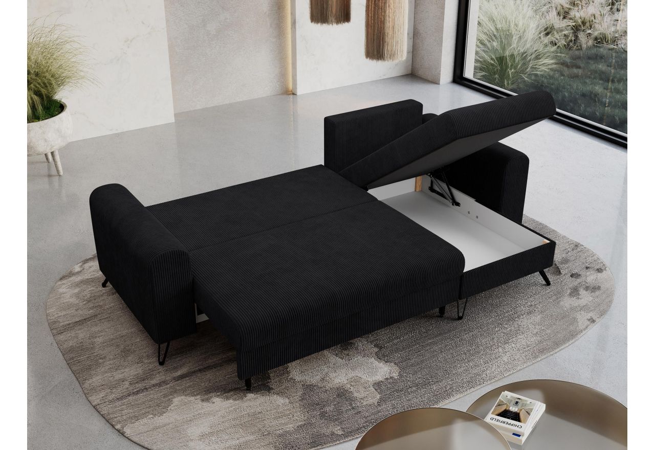 Narożnik HUGO L - uniwersalny - czarny, sztruks