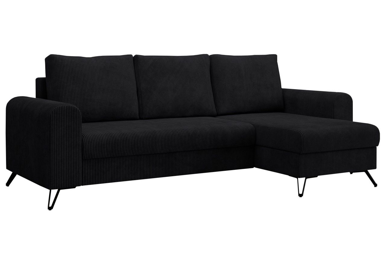 Narożnik HUGO L - uniwersalny - czarny, sztruks