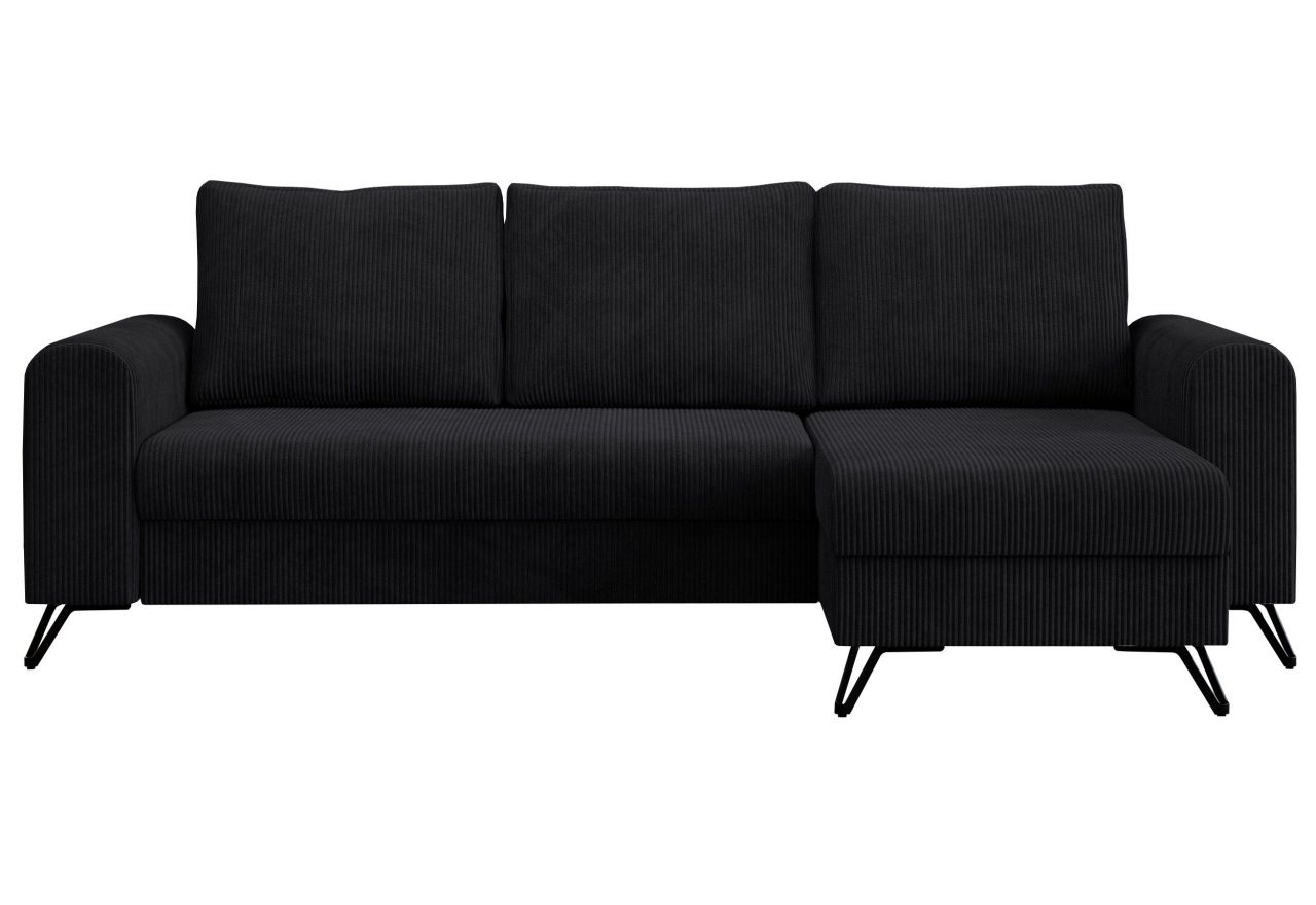 Narożnik HUGO L - uniwersalny - czarny, sztruks