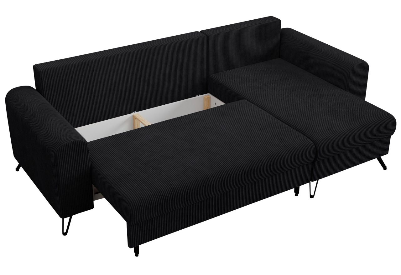 Narożnik HUGO L - uniwersalny - czarny, sztruks