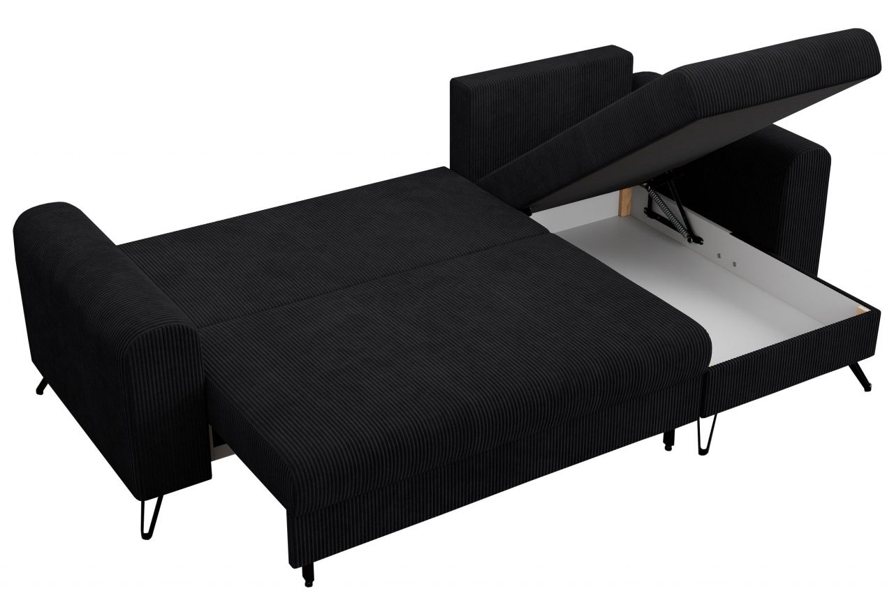 Narożnik HUGO L - uniwersalny - czarny, sztruks