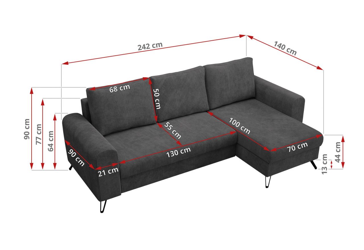 Narożnik HUGO L - uniwersalny - ciemnoszary, sztruks