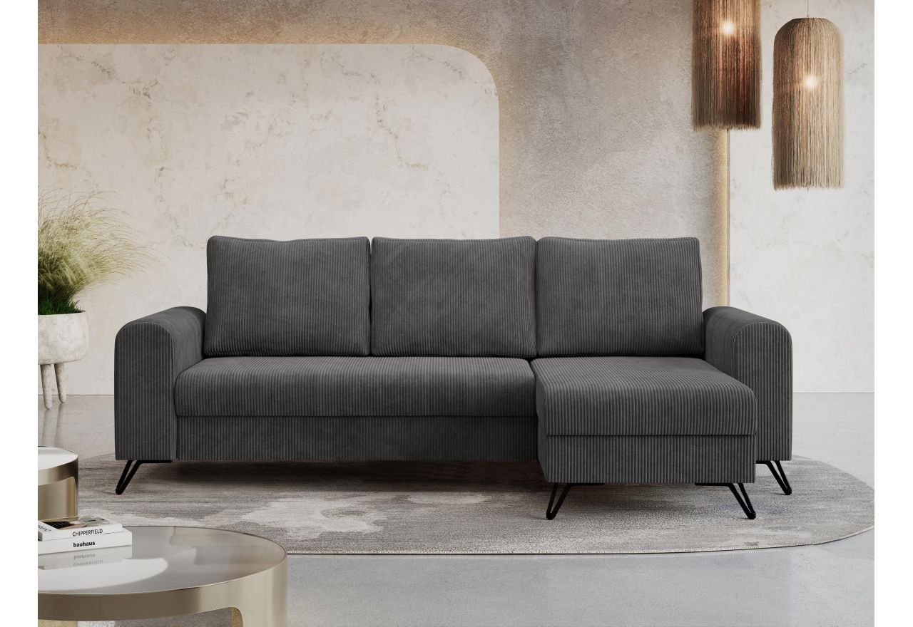 Narożnik HUGO L - uniwersalny - ciemnoszary, sztruks