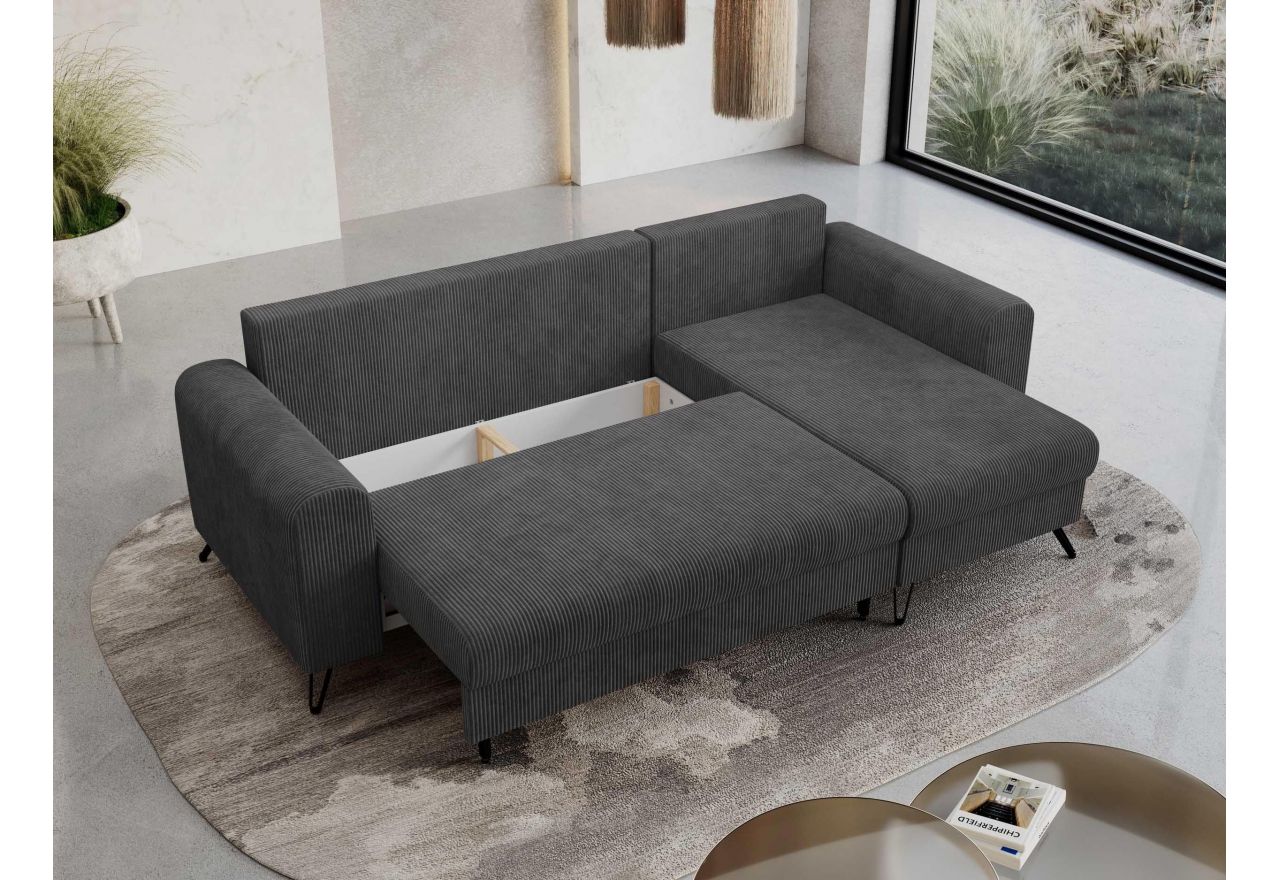 Narożnik HUGO L - uniwersalny - ciemnoszary, sztruks