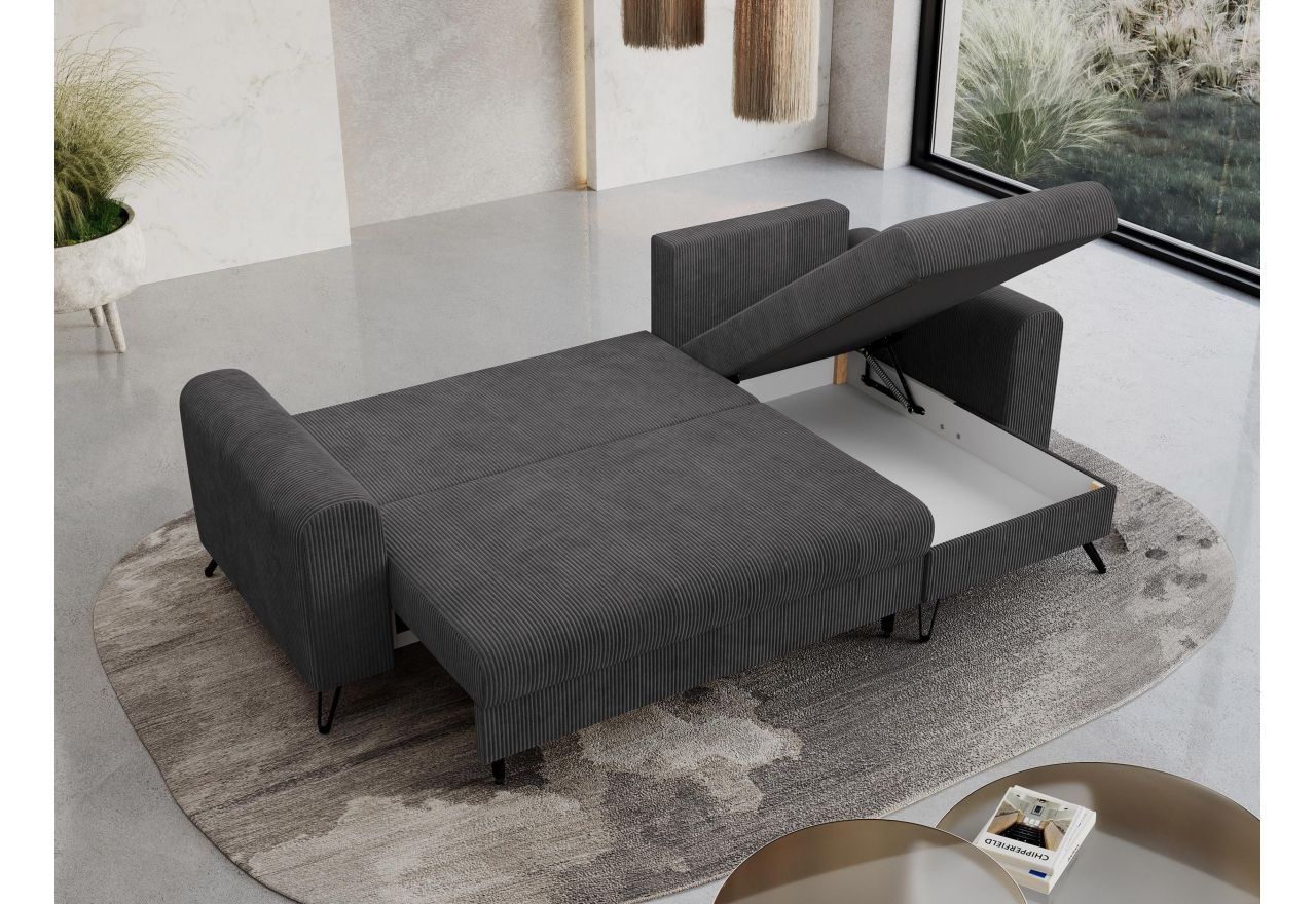 Narożnik HUGO L - uniwersalny - ciemnoszary, sztruks