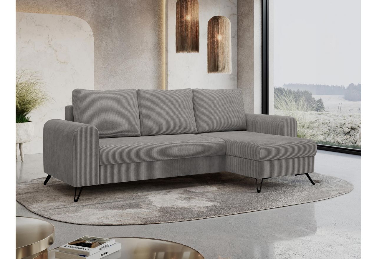 Narożnik HUGO L - uniwersalny - jasnoszary, sztruks