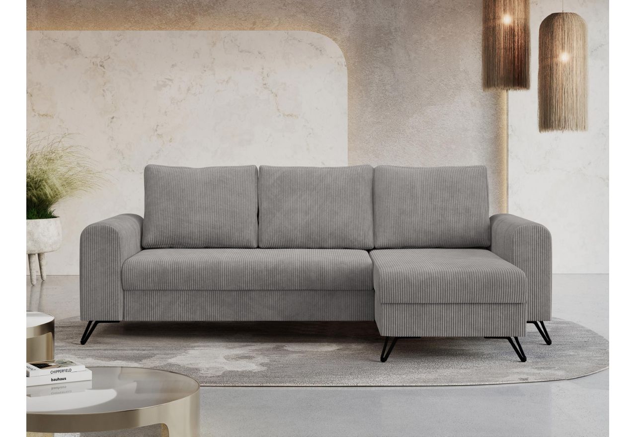 Narożnik HUGO L - uniwersalny - jasnoszary, sztruks