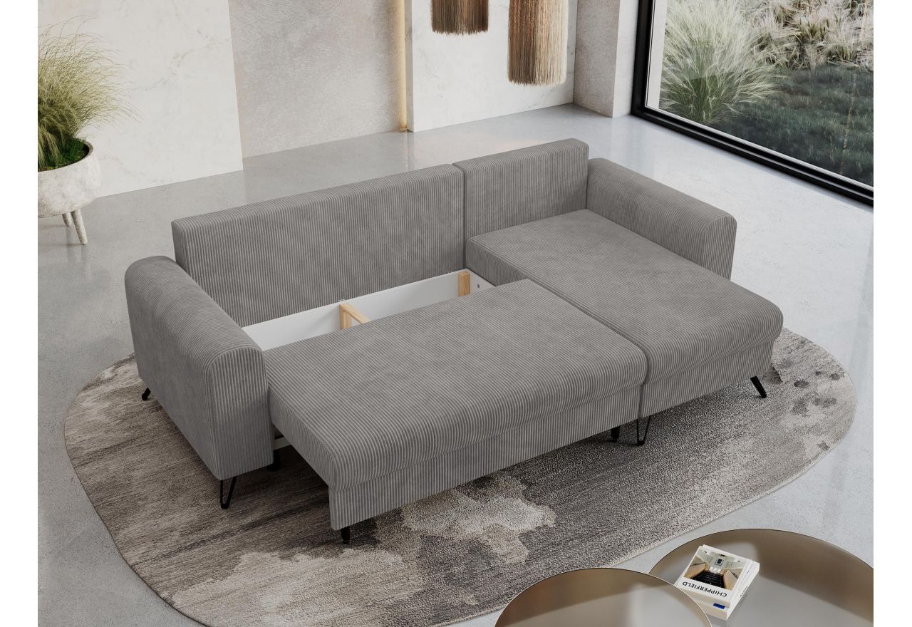 Narożnik HUGO L - uniwersalny - jasnoszary, sztruks