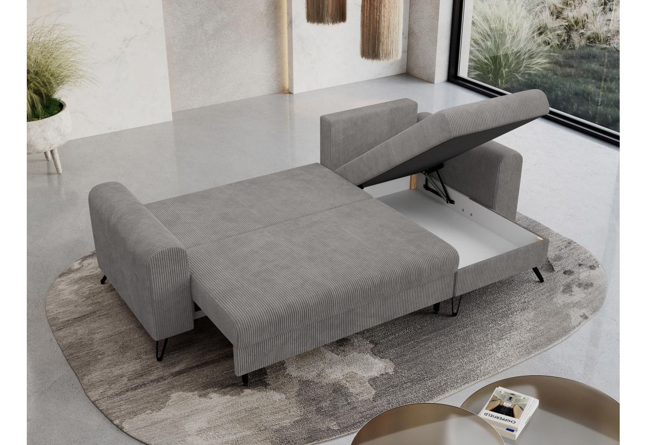 Narożnik HUGO L - uniwersalny - jasnoszary, sztruks