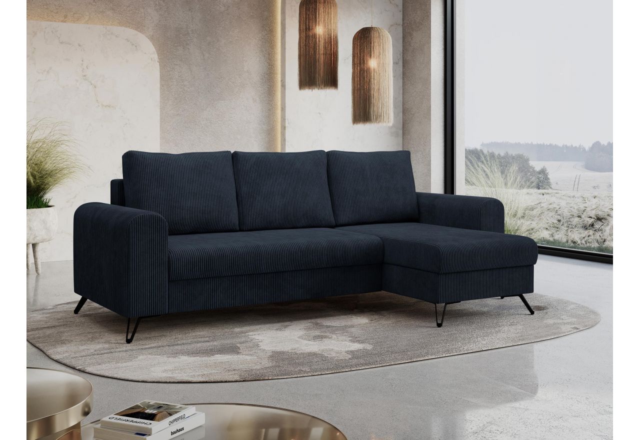 Narożnik HUGO L - uniwersalny - ciemnoniebieski, sztruks