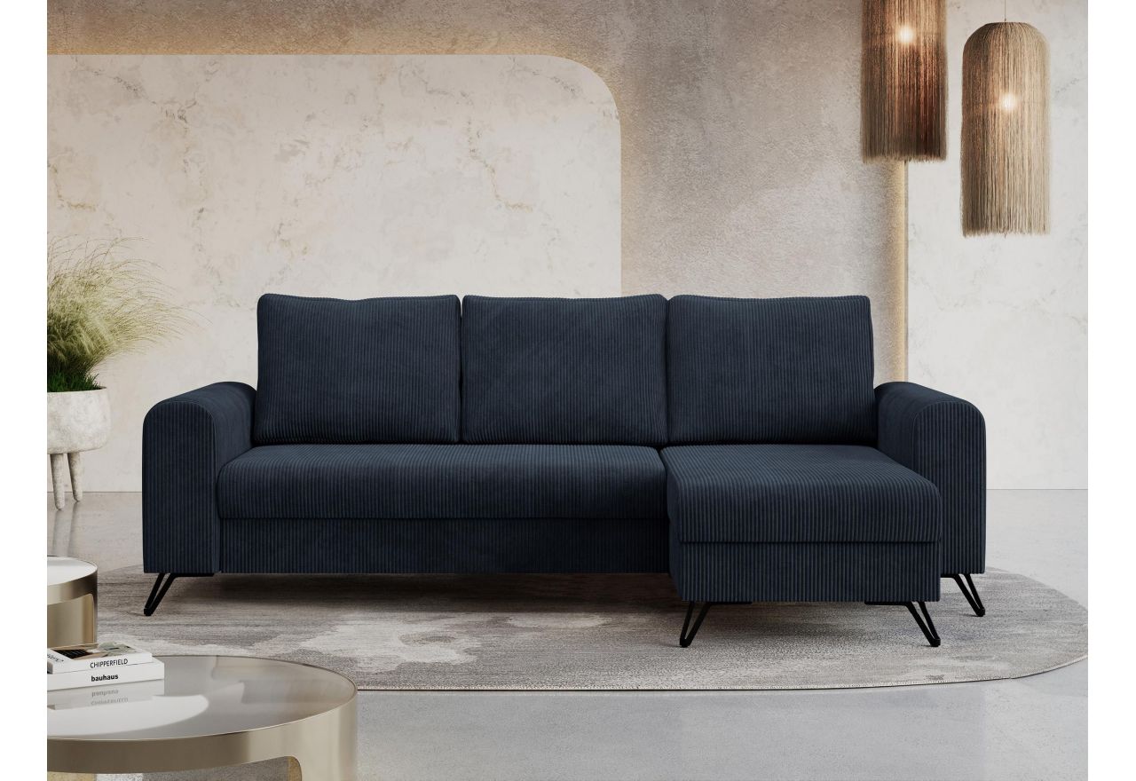 Narożnik HUGO L - uniwersalny - ciemnoniebieski, sztruks