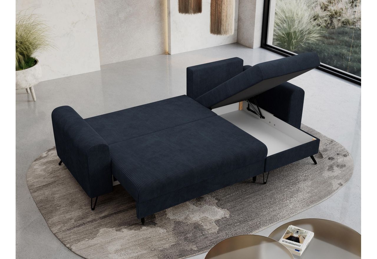 Narożnik HUGO L - uniwersalny - ciemnoniebieski, sztruks