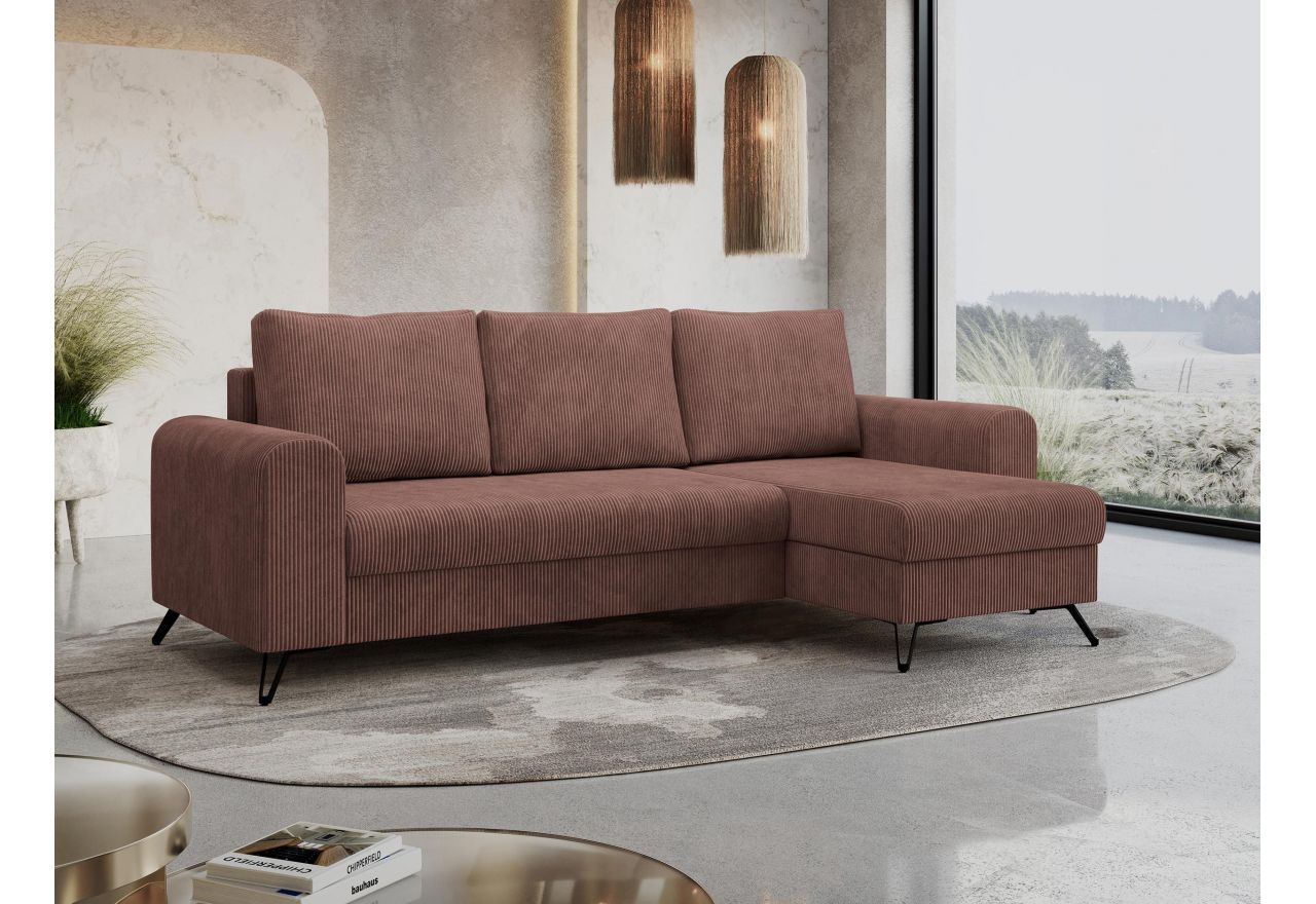 Narożnik HUGO L - uniwersalny - brązowy, sztruks