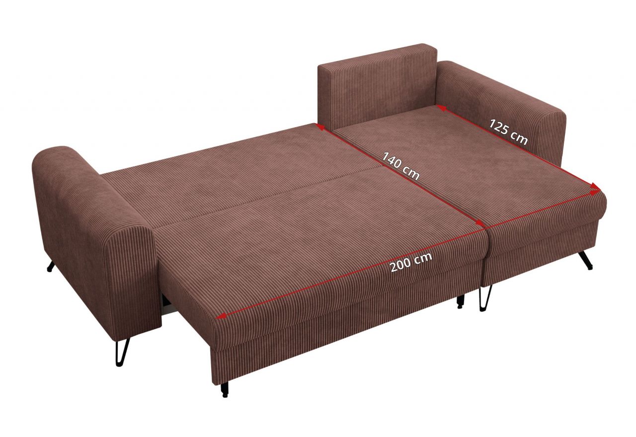 Narożnik HUGO L - uniwersalny - brązowy, sztruks