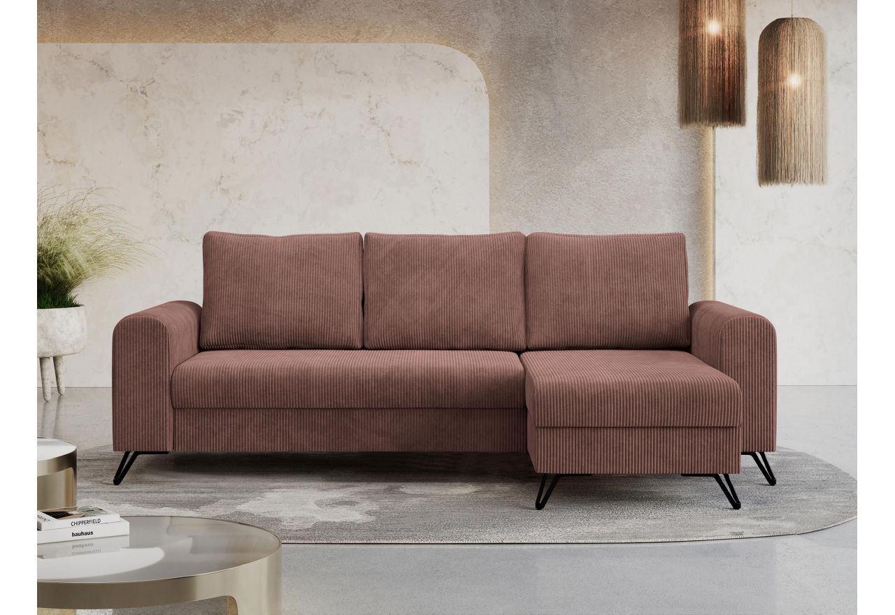 Narożnik HUGO L - uniwersalny - brązowy, sztruks