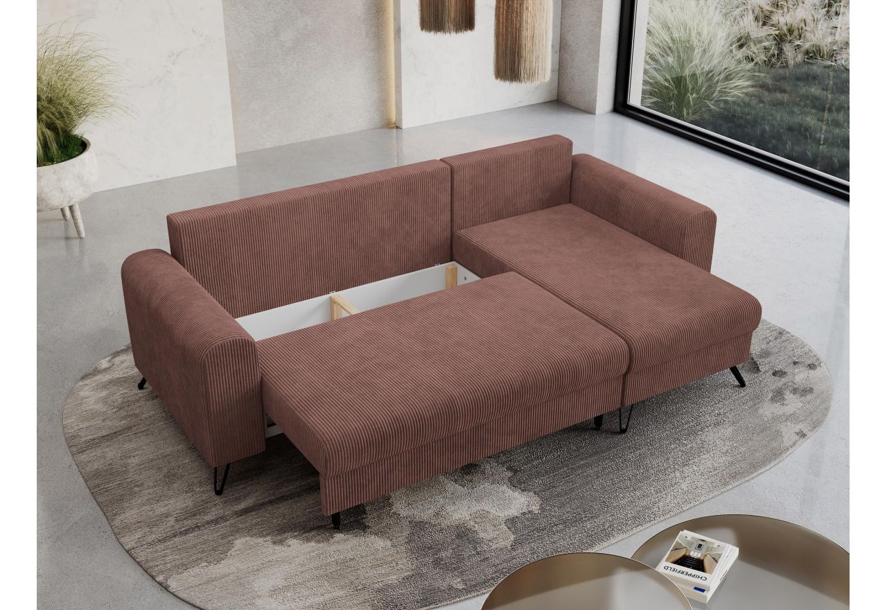 Narożnik HUGO L - uniwersalny - brązowy, sztruks