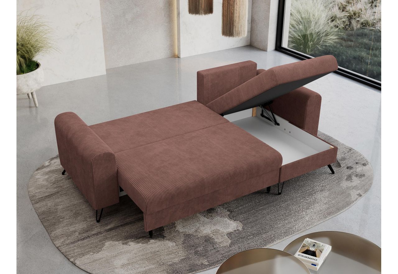 Narożnik HUGO L - uniwersalny - brązowy, sztruks