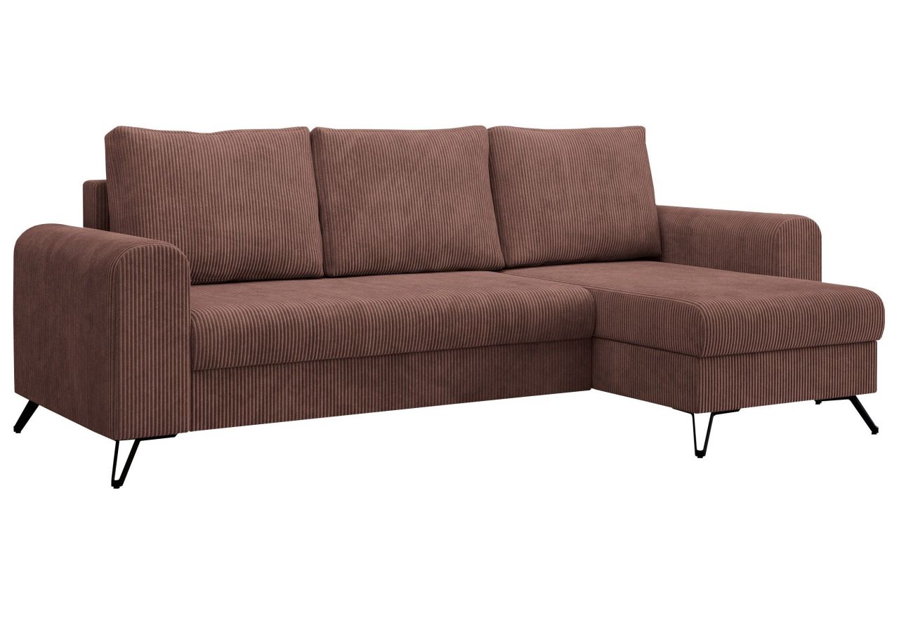 Narożnik HUGO L - uniwersalny - brązowy, sztruks