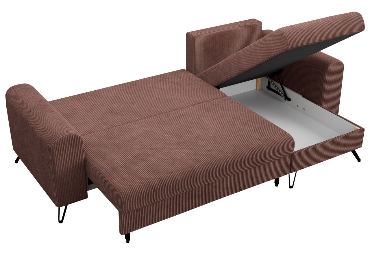 Narożnik HUGO L - uniwersalny - brązowy, sztruks