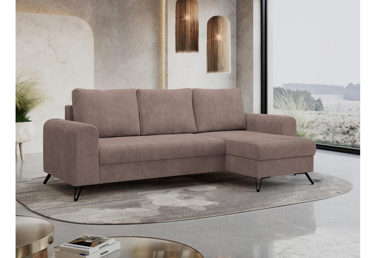 Narożnik HUGO L - uniwersalny - różowy, sztruks