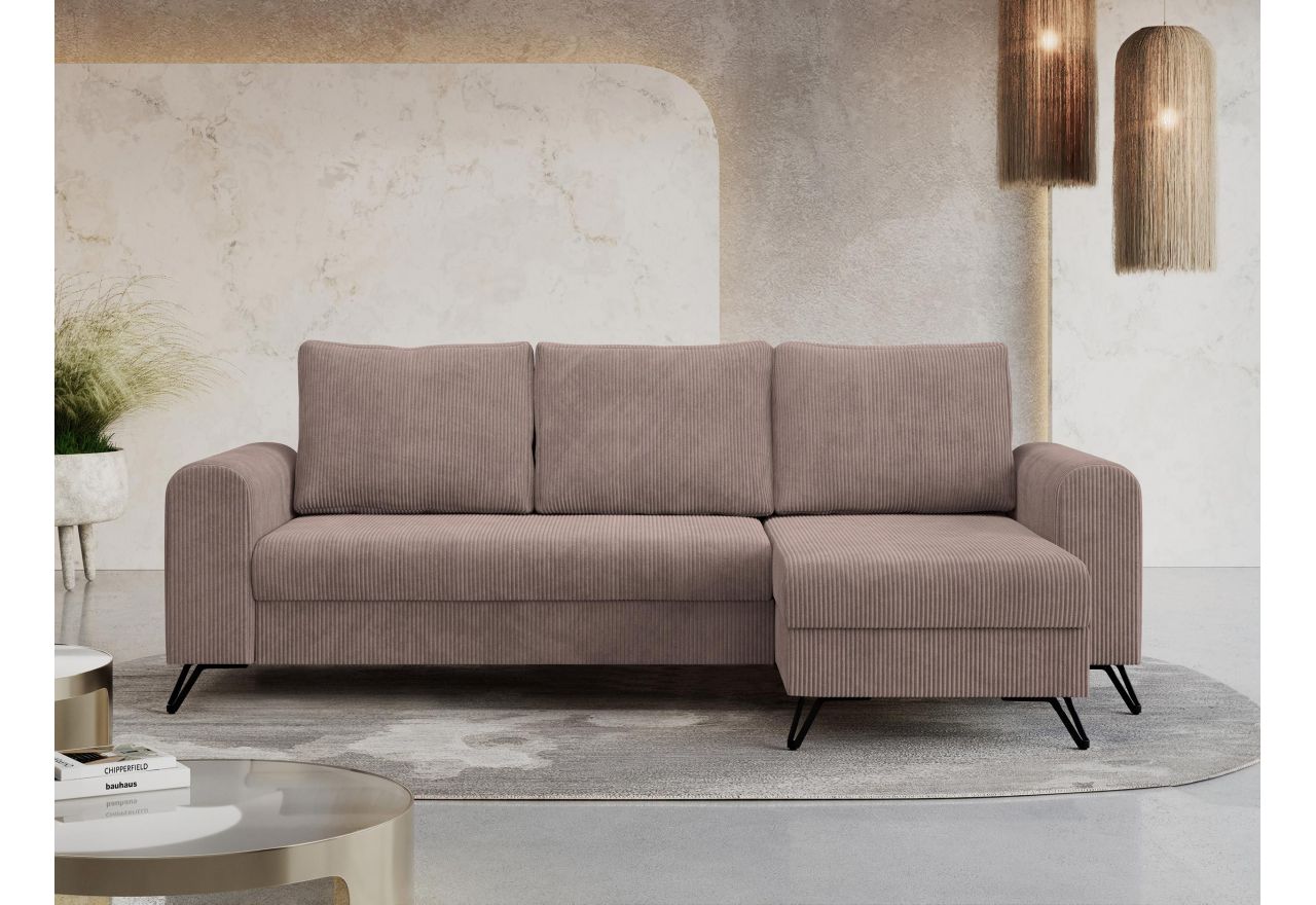 Narożnik HUGO L - uniwersalny - różowy, sztruks