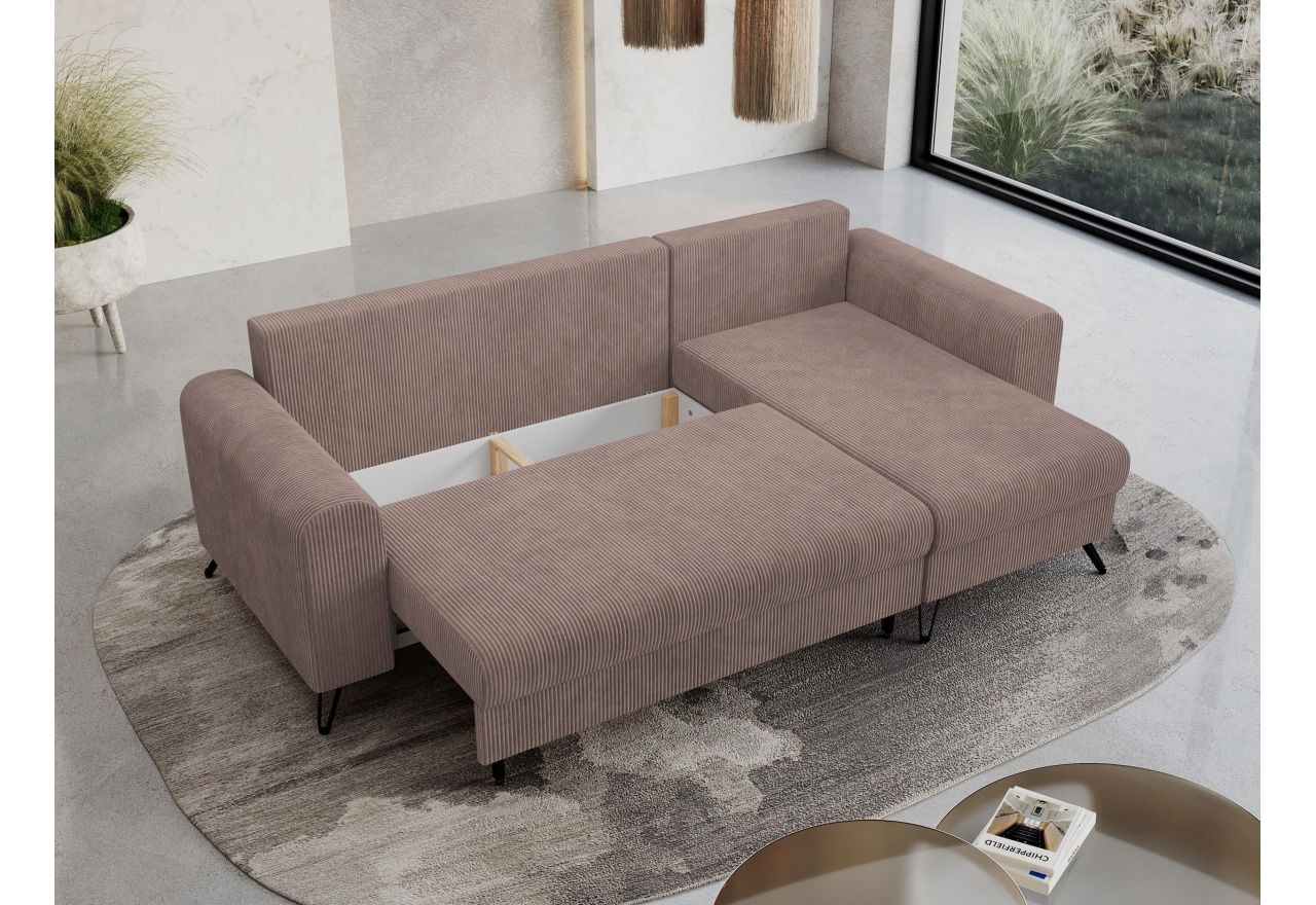 Narożnik HUGO L - uniwersalny - różowy, sztruks