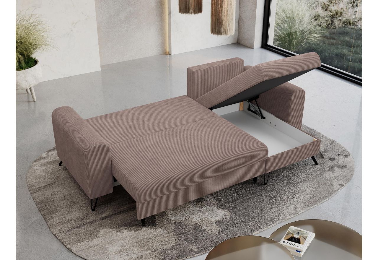 Narożnik HUGO L - uniwersalny - różowy, sztruks