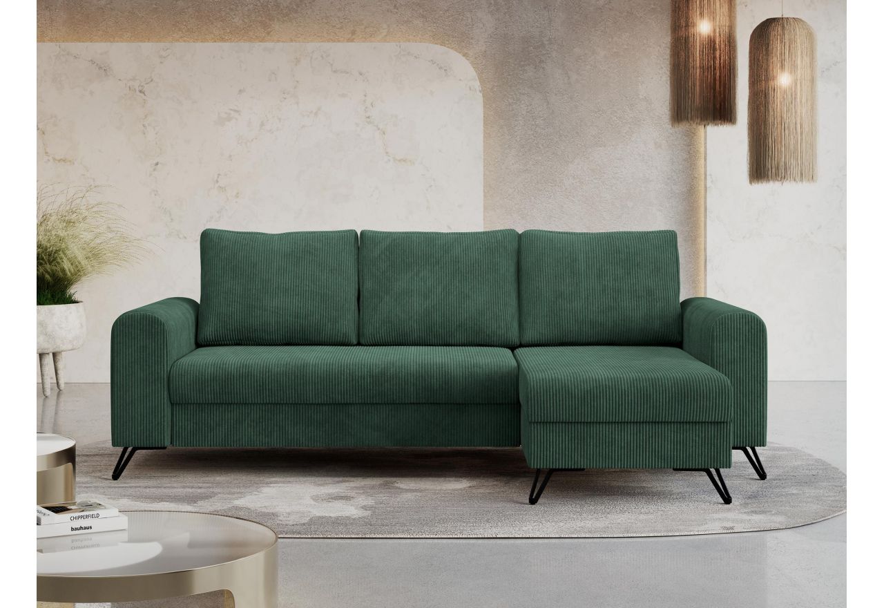 Narożnik HUGO L - uniwersalny - zielony, sztruks