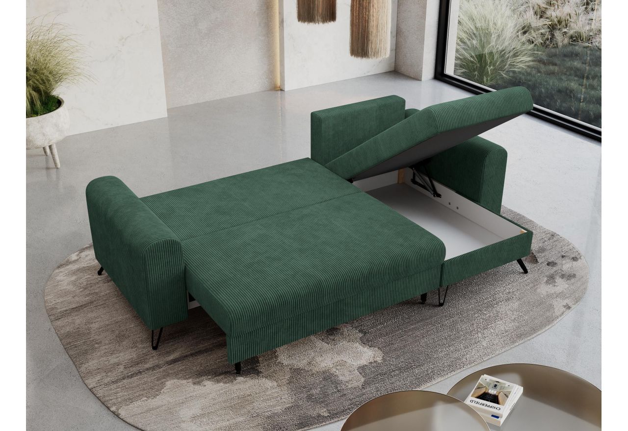 Narożnik HUGO L - uniwersalny - zielony, sztruks