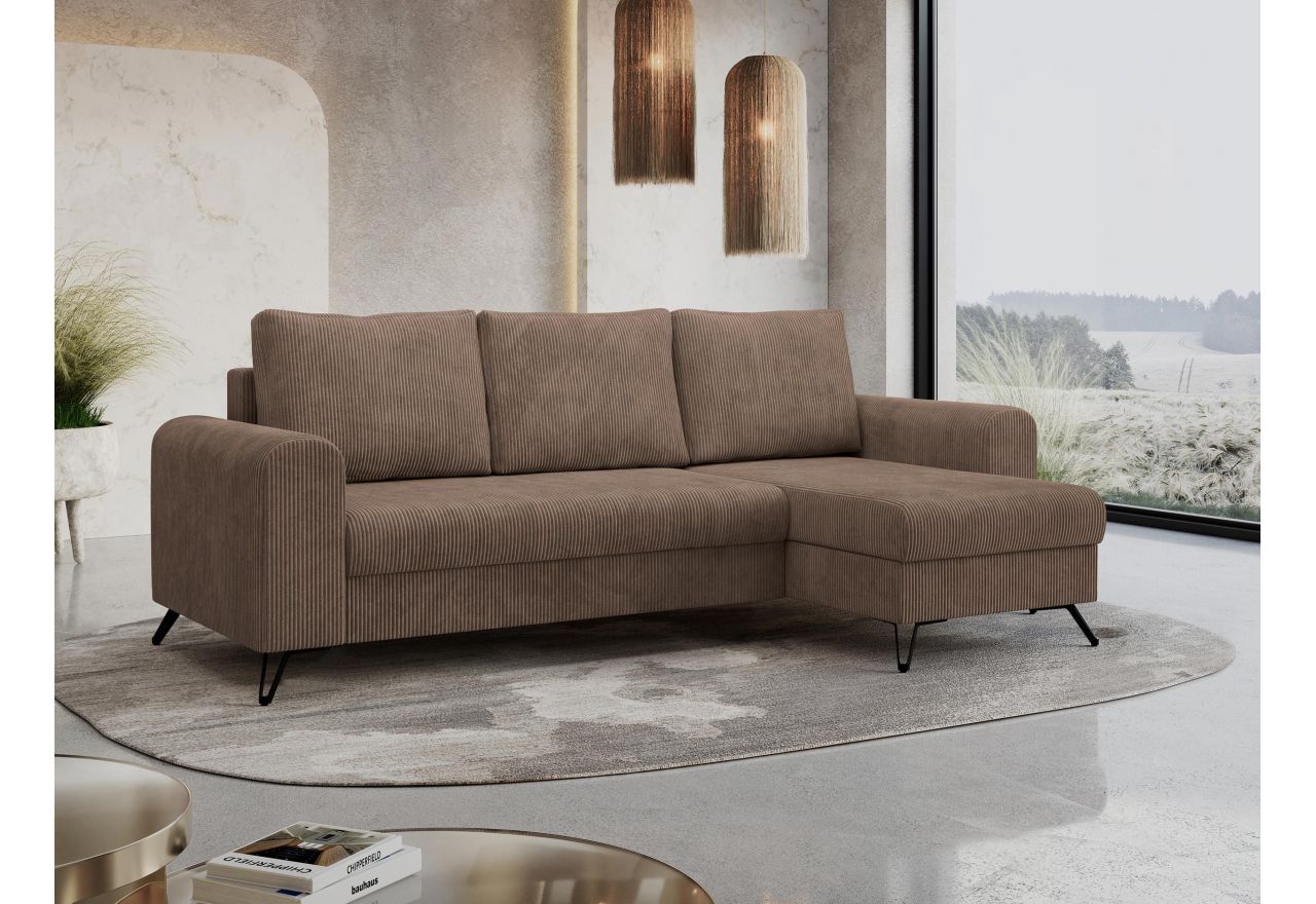 Narożnik HUGO L - uniwersalny - jasnobrązowy, sztruks