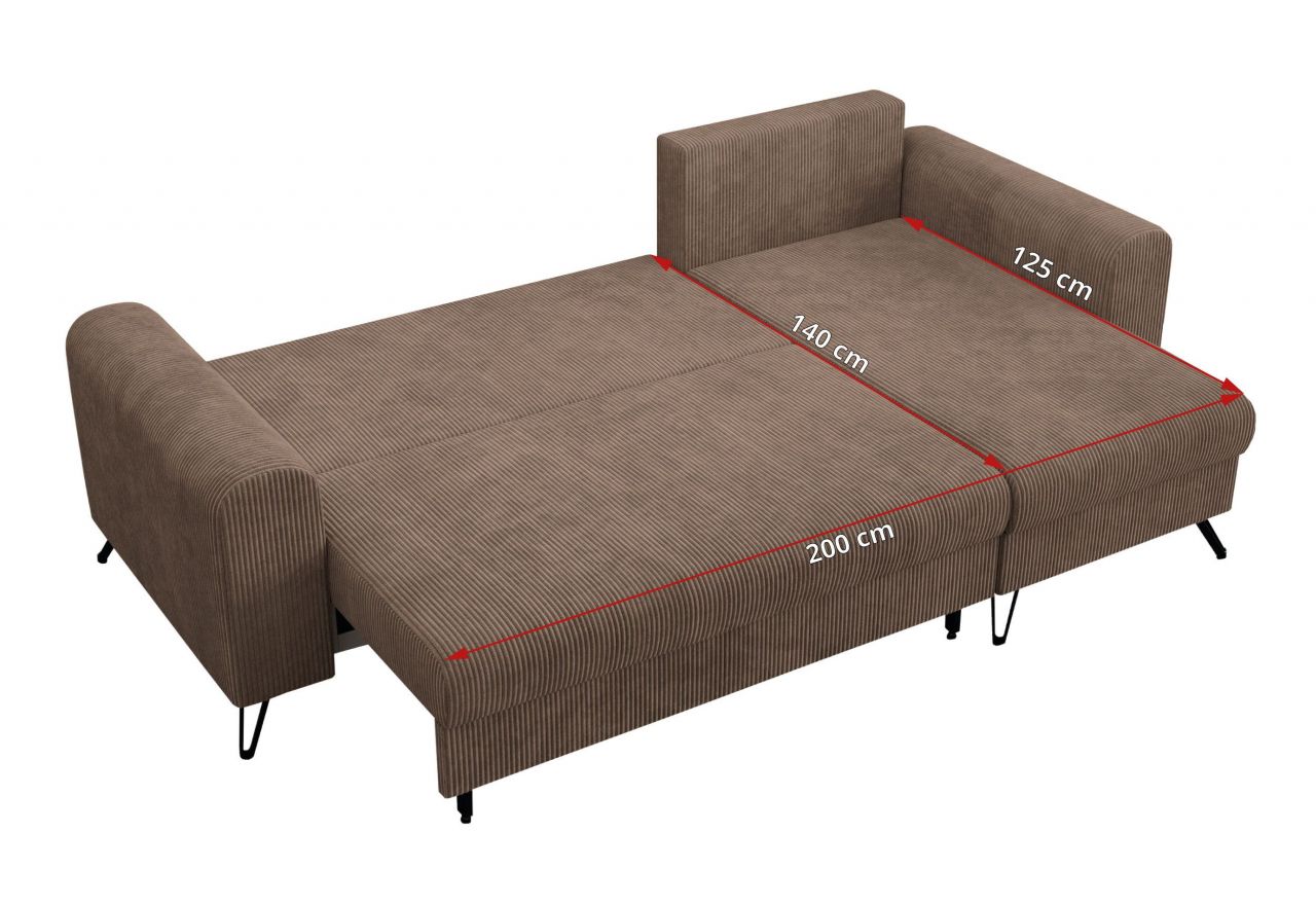 Narożnik HUGO L - uniwersalny - jasnobrązowy, sztruks