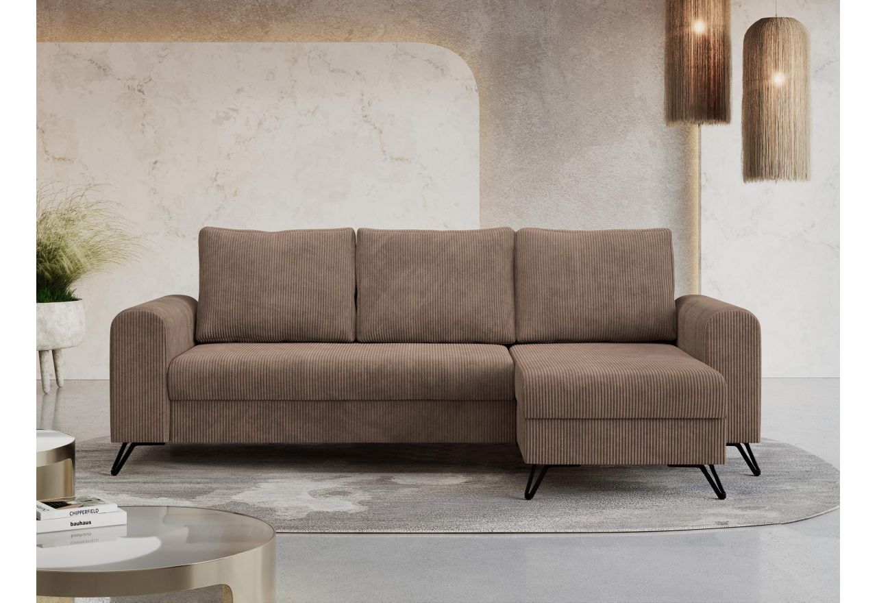 Narożnik HUGO L - uniwersalny - jasnobrązowy, sztruks