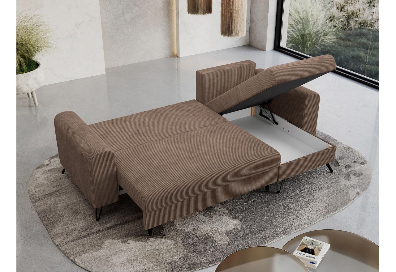 Narożnik HUGO L - uniwersalny - jasnobrązowy, sztruks