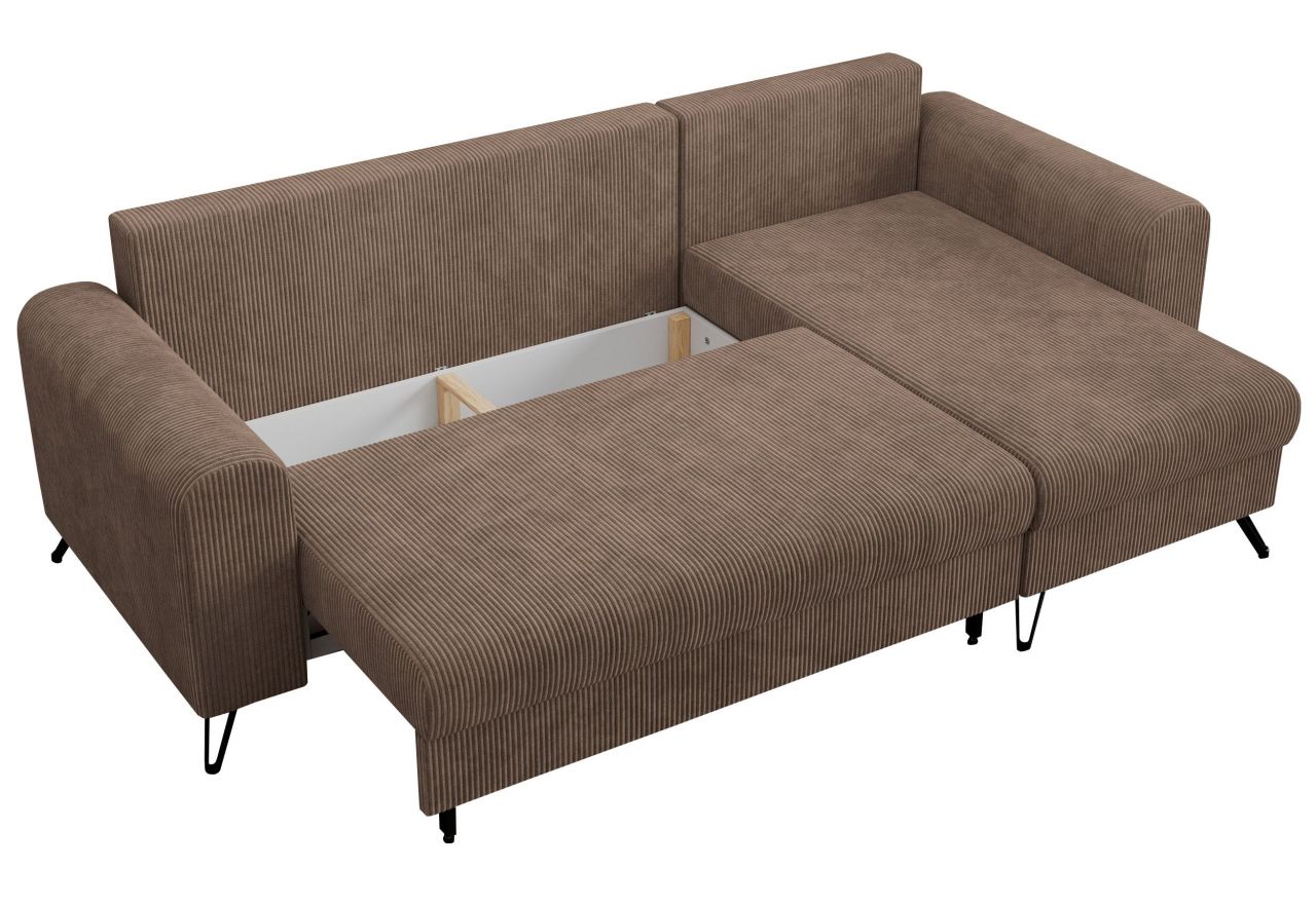 Narożnik HUGO L - uniwersalny - jasnobrązowy, sztruks