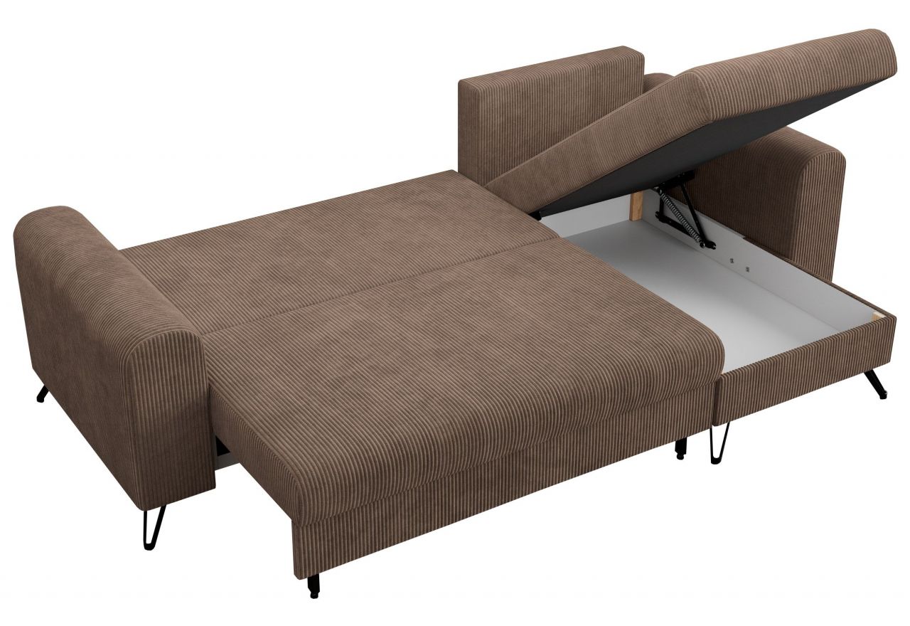 Narożnik HUGO L - uniwersalny - jasnobrązowy, sztruks