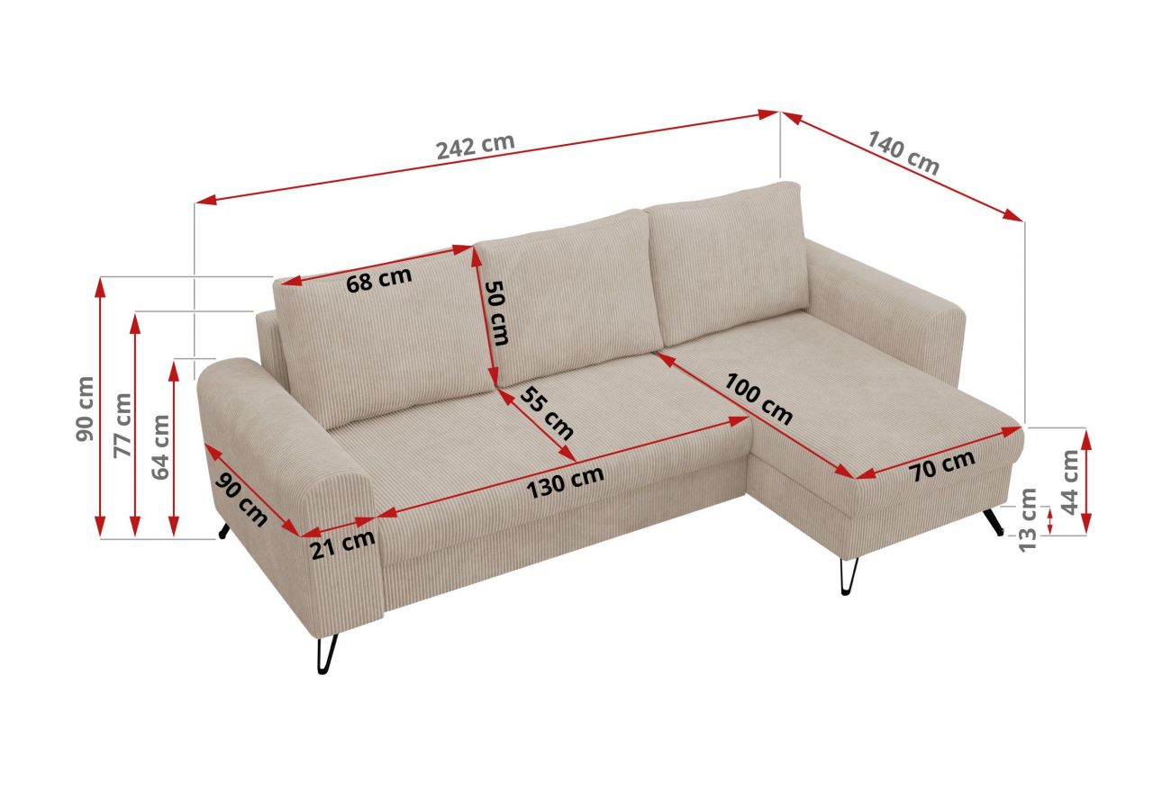 Narożnik HUGO L - uniwersalny - beżowy, sztruks