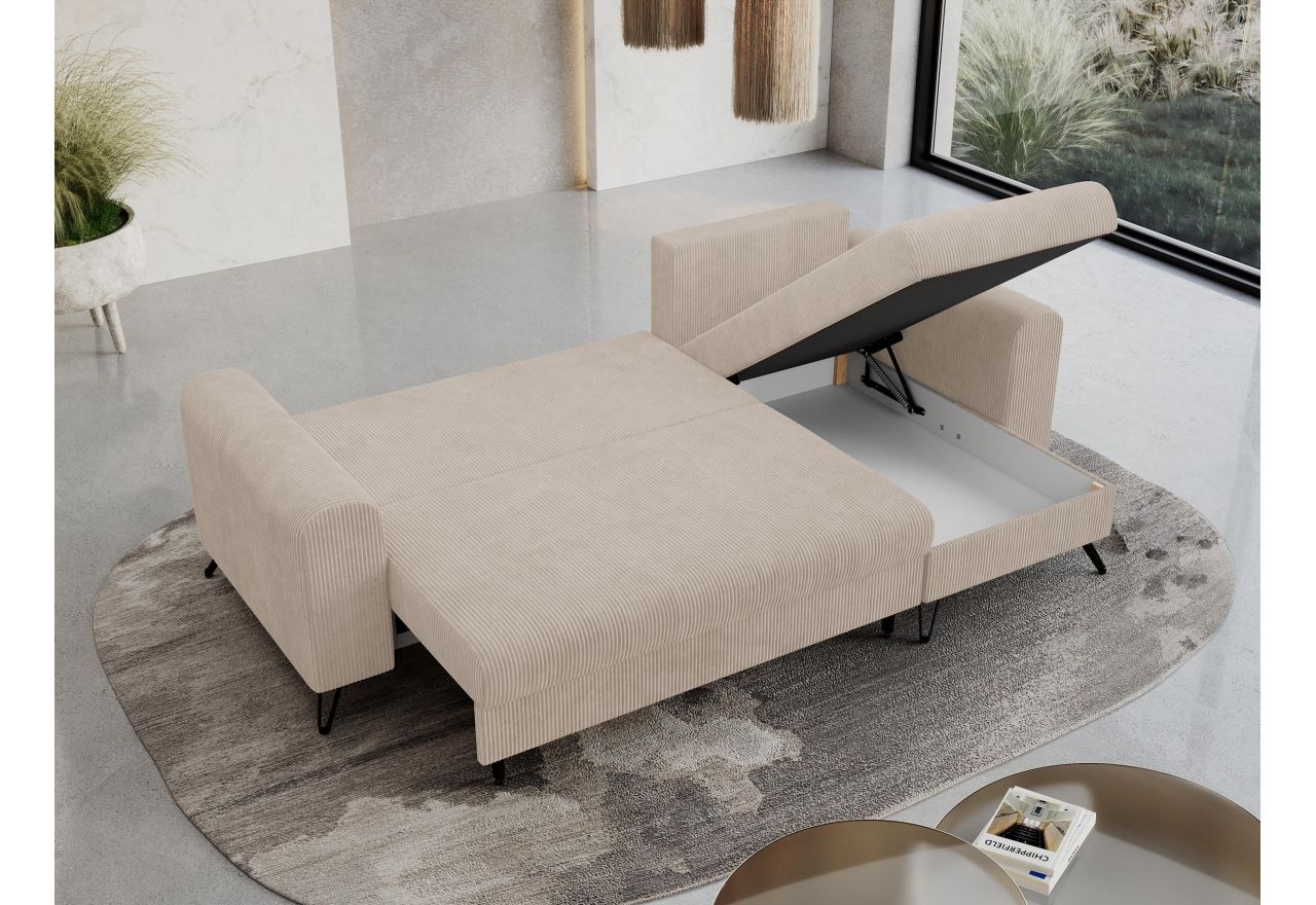 Narożnik HUGO L - uniwersalny - beżowy, sztruks