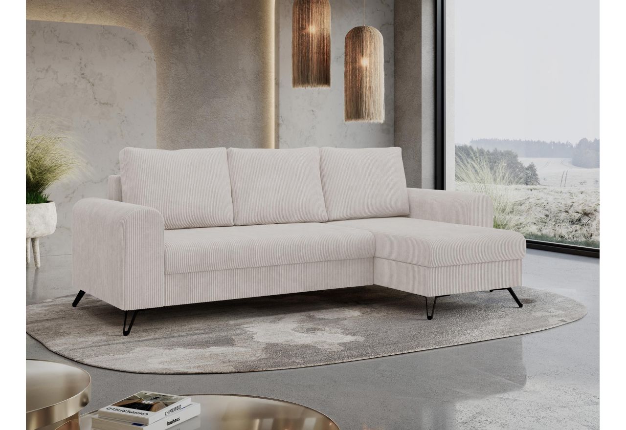 Narożnik HUGO L - uniwersalny - biały, sztruks