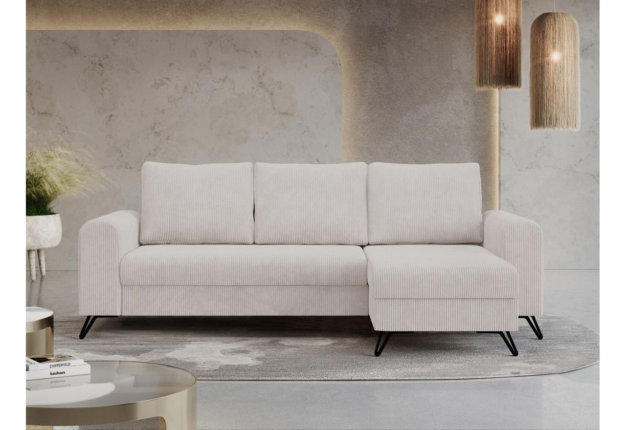 Narożnik HUGO L - uniwersalny - biały, sztruks