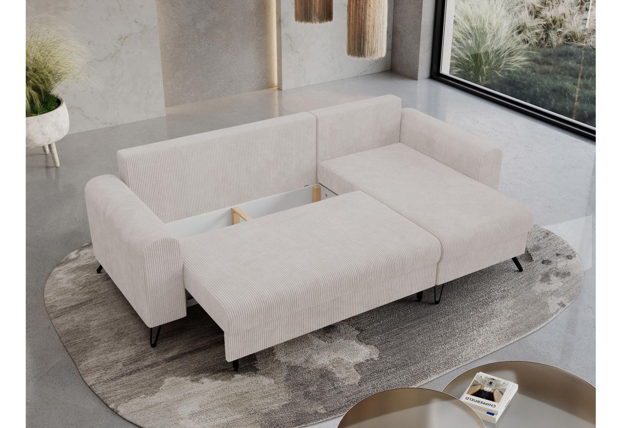 Narożnik HUGO L - uniwersalny - biały, sztruks