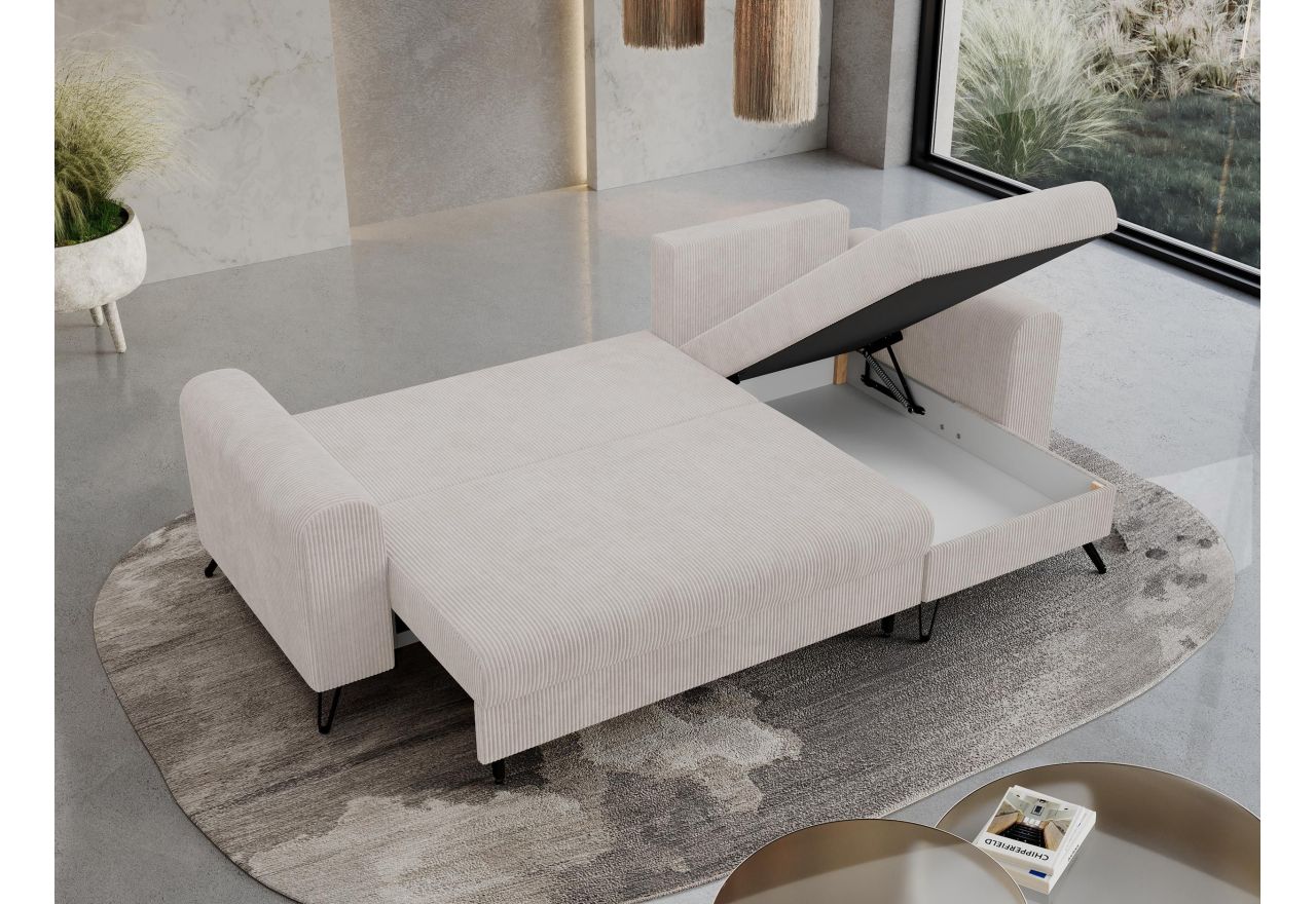 Narożnik HUGO L - uniwersalny - biały, sztruks