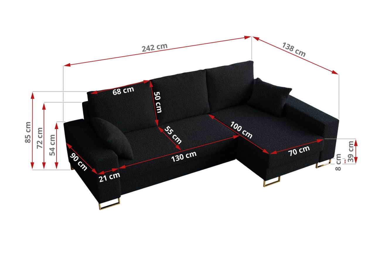 Narożnik DORIAN L - uniwersalny - czarny, boucle
