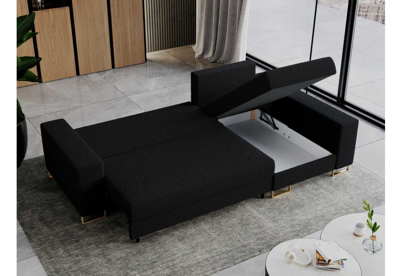 Narożnik DORIAN L - uniwersalny - czarny, boucle