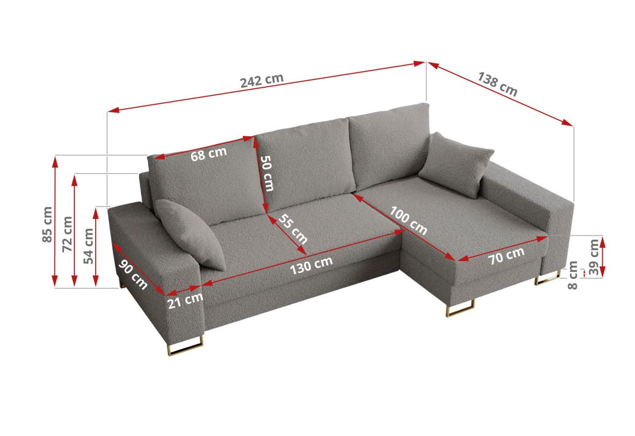Narożnik DORIAN L - uniwersalny - jasnoszary, boucle