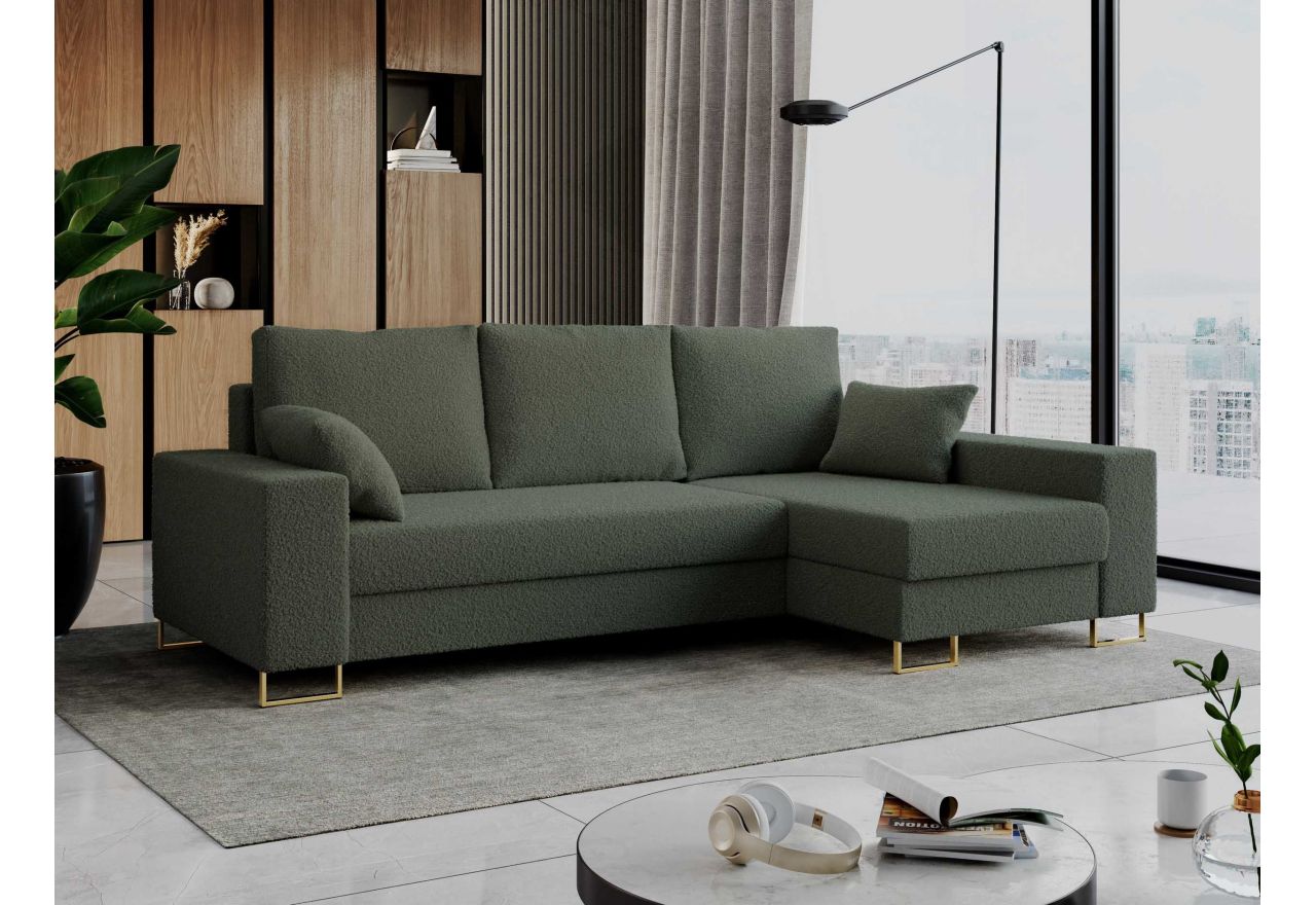 Narożnik DORIAN L - uniwersalny - zielony, boucle