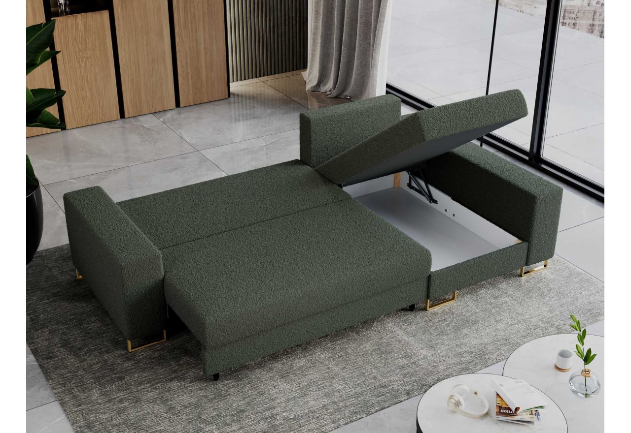 Narożnik DORIAN L - uniwersalny - zielony, boucle