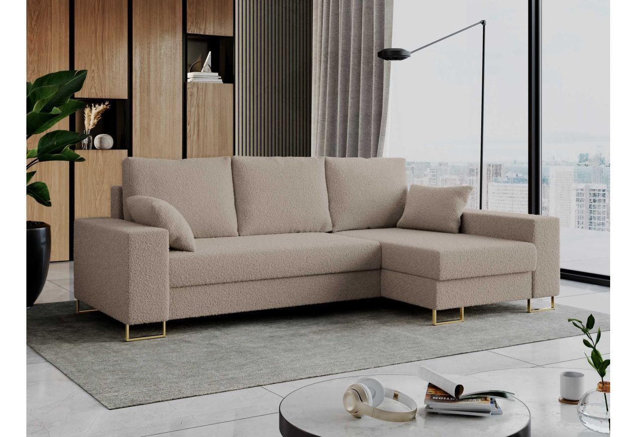 Narożnik DORIAN L - uniwersalny - jasnobrązowy, boucle